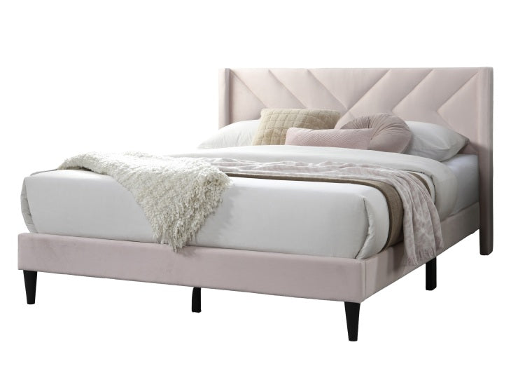 Elegant Modern Full Size Bed Clean Lines Design Headboard 1Pc Light Pink Velvet Upholstered Bedframe