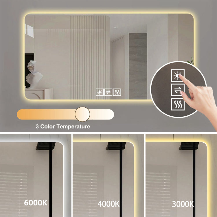 48*24In Led Bathroom Mirror, Corrosion Resistant, Three Color Dimmable, Backlit Mirror With One Touch Demist Function