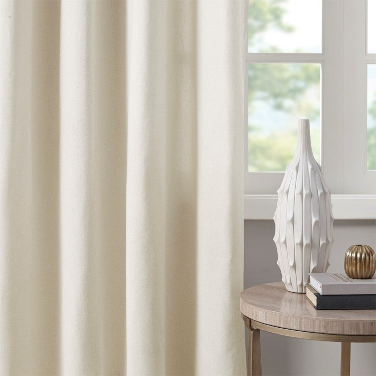 Plaid Rod Pocket And Back Tab Curtain Panel With Fleece Lining Natural 50X84"