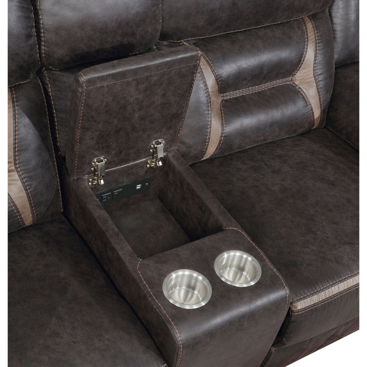Brazelton Brown Upholstered Glider Loveseat With Console