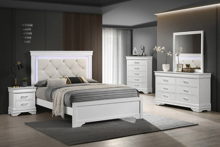 Modern Sleek Bedside Table White 1Pc Nightstand Bedroom Furniture Accent Handles Spacious Drawers