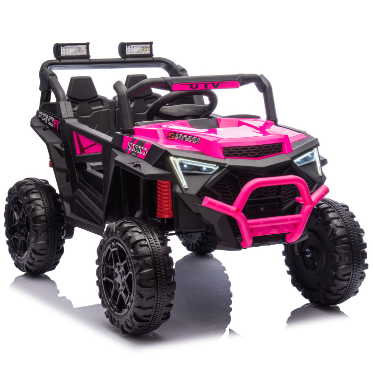 24V 400W Kids Ride On Electric Utv W Parents Remote Control,Four Wheel Suspension,Led Lights,Portable Handle,Advanced Center Panel With Usb,Mp3,Music,Bluetooth,Power Display For Kids Aged 3