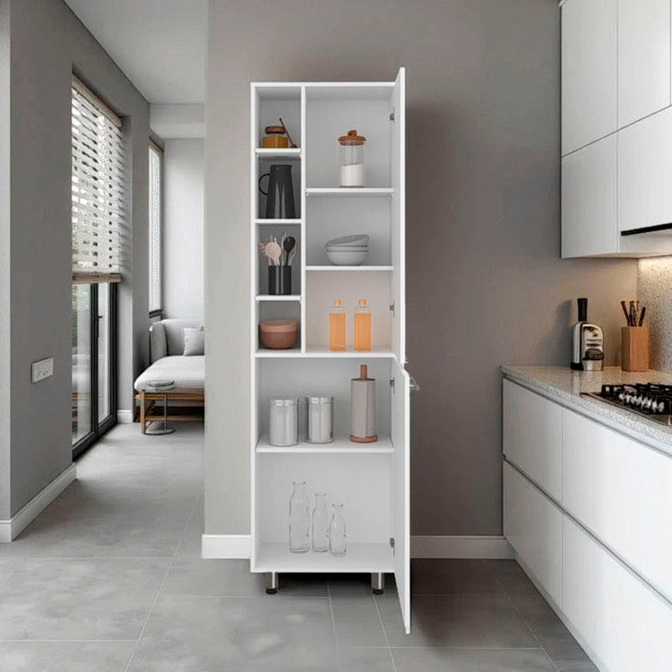 Florence Kitchen Pantry, Multiple Open And Closed Shelves, Modern Design, White