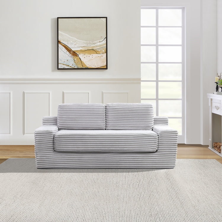 Corduroy Cloud Double Sofa, 2 In 1 Convertible Sofa Bed, Comfortable Boneless Double Sofa, Suitable For Living Room, Apartment, Small Space Grey