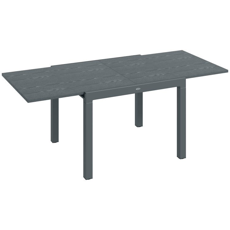 Outsunny Extendable Outdoor Dining Table, 41" 83" Aluminum Frame Patio Table With Wood Effect Steel Top, Rectangle Expandable Patio Table For 6 8, Dark Gray