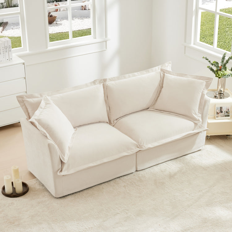 Modern Slipcovered 2 Seat Sofa Couches For Living Room, 2 Seater Sofa, Plain Chenille Deep Seat Sofa With Upholstered Cushion&Detachable Cover, Comfy Sofa Couch For Small Space, Apartment, Cream