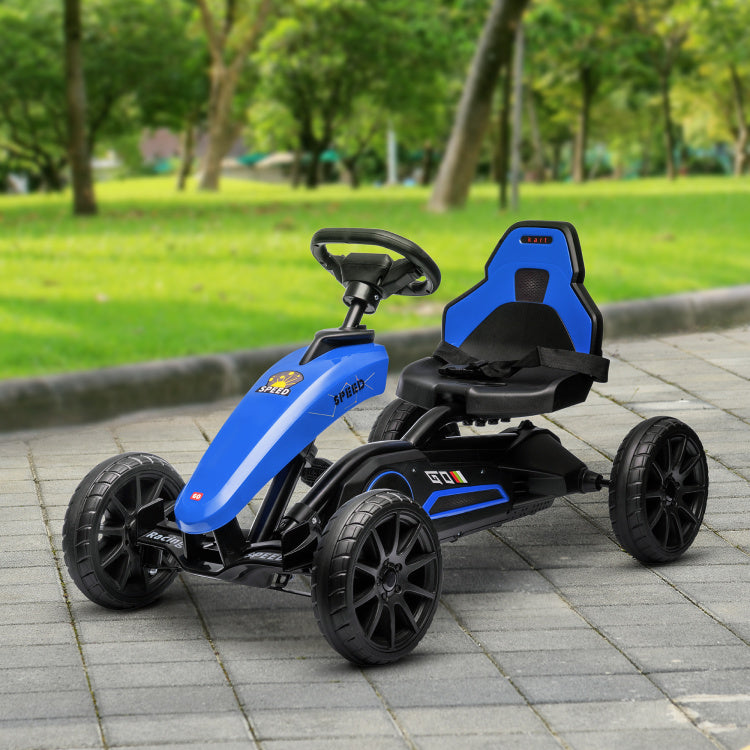 Aosom Kids Pedal Go Kart, Outdoor Ride On Toys With Swing Axle, Adjustable Seat, Handbrake, 4 Shock Absorbing Wheels, Gift For Boys And Girls Aged 3 8 Years Old, Blue