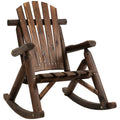 Outsunny Outdoor Wooden Rocking Chair, Single Person Adirondack Rocking Patio Chair With Rustic High Back, Slatted Seat And Backrest For Indoor, Backyard, Garden, Carbonized
