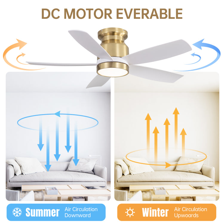 42 Inch Flush Mount S With Led Light 22W And Remote Control 5 Abs Fan Blades For Bedroom Dining Room