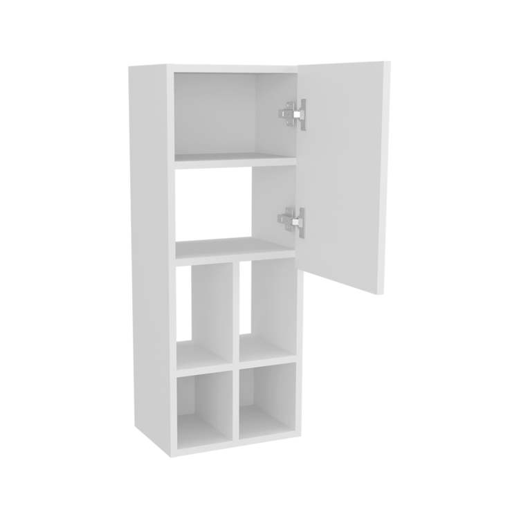 White Wall Mounted Bathroom Cabinet With Door And 4 Open Shelves