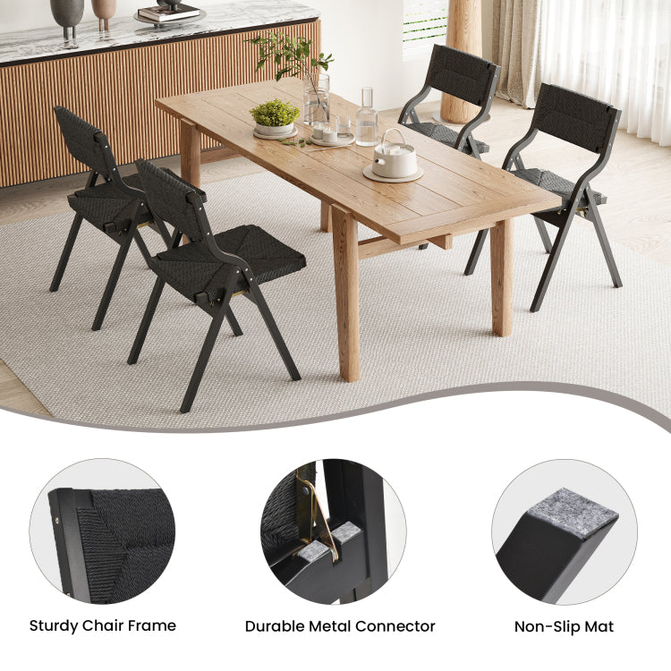 Wood Folding Chairs, Foldable Chairs Wooden Indoor Stackable Dining Chairs For Kitchen & Dining Room Chair Woven Seat & Webbing Back, Dining Chair Set Of 2