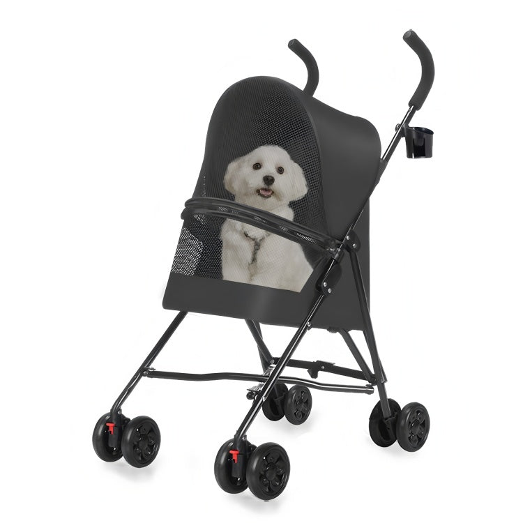 Pet Stroller For Small Dogs Cats With Mesh Ventilation, Lightweight Foldable Design, Cup Holder, Black