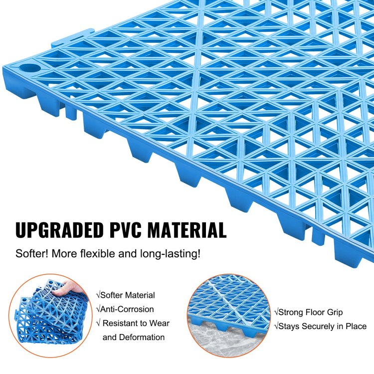 Interlocking Tile 55Pcs Blue, Drainage Tiles 12" X 12" Splicing, Pvc Interlocking Drainage Floor Tiles, Non Slip Drainage Holes For Restroom, Bathroom, Kitchen, Pool, Wet Areas, Blue