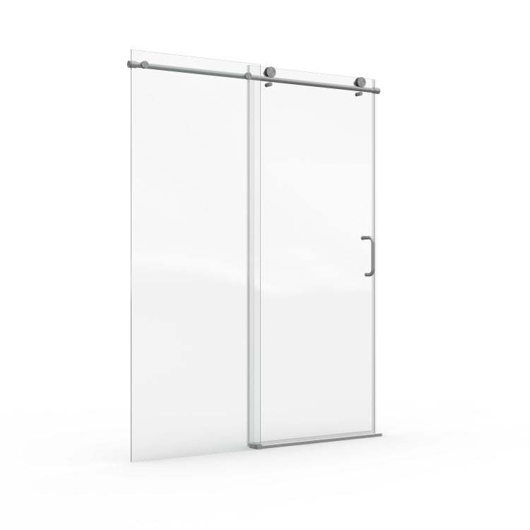 56" 60" W X 76" H Single Sliding Shower Door, Frameless Bathroom Sliding Door With 1 4" 6Mm Tempered Glass For Walk In Shower, Brushed Nickel Gf 25D06 60Bnx