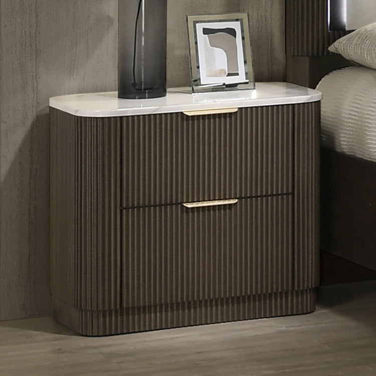 Contemporary Style 1Pc Nightstand Marble Top Plinth Base Metal Slide Glides Dark Walnut Finish Bedroom Furniture