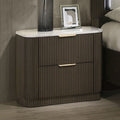 Contemporary Style 1Pc Nightstand Marble Top Plinth Base Metal Slide Glides Dark Walnut Finish Bedroom Furniture