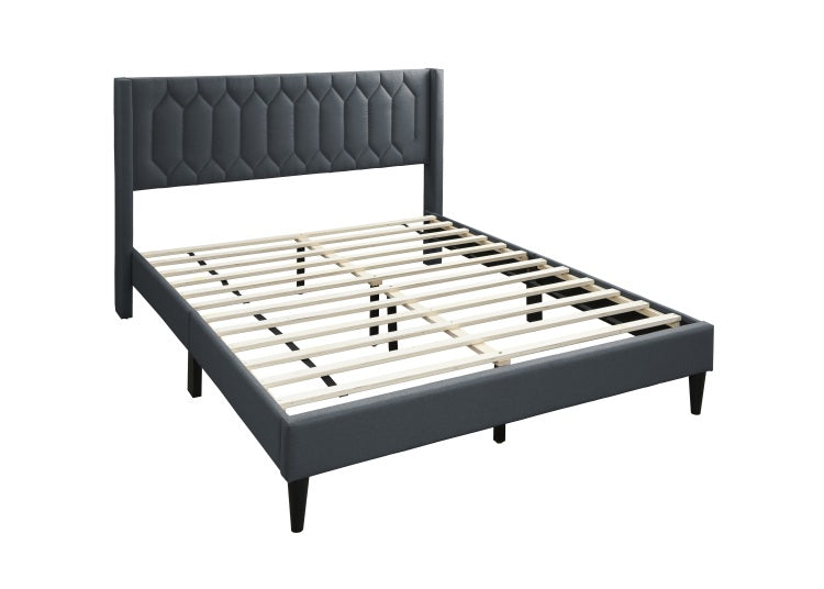 Modern Eye Catching 1Pc Full Size Bed Charcoal Burlap Fabric Unique Diamond Design Headboard Bedroom Furniture