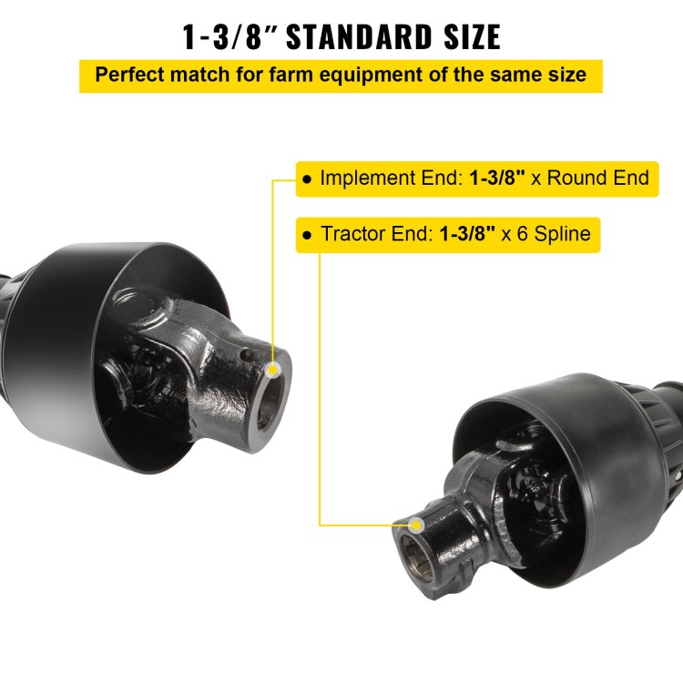 Pto Shaft 1 3 8" Pto Drive Shaft, 6 Spline End Round End Pto Driveline Shaft, Series 4 Tractor Pto Shaft, 39" 55" Brush Hog Pto Shaft, Black Pto Shaft For Bush Hog Finish Mower Rotary Cutter