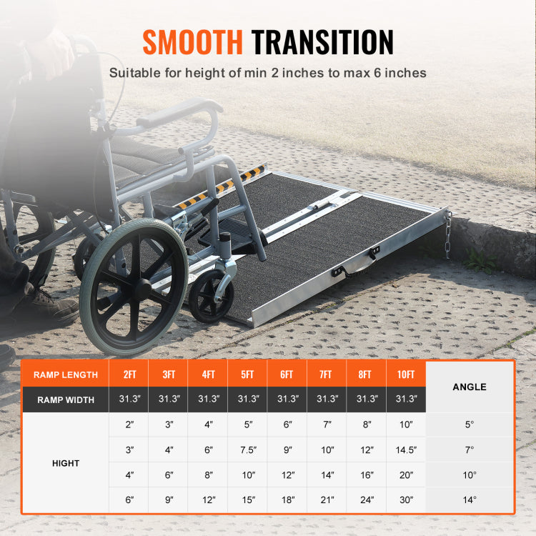 Portable Wheelchair Ramp, 6 Ft 800 Lbs Capacity, Non Slip Aluminum Folding Threshold Ramp, Foldable Mobility Scooter Ramp Wheel Chair Ramp, Handicap Ramp For Home Steps, Stairs, Doorways, Curbs