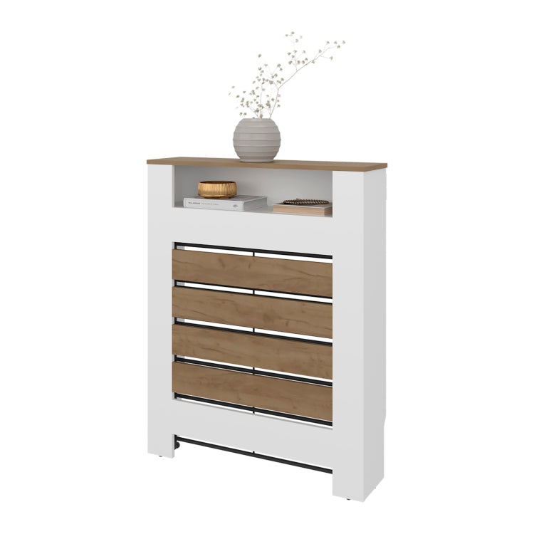 Risk Radiator Cover With Storage, Space,Saving Design, Natural Oak And White