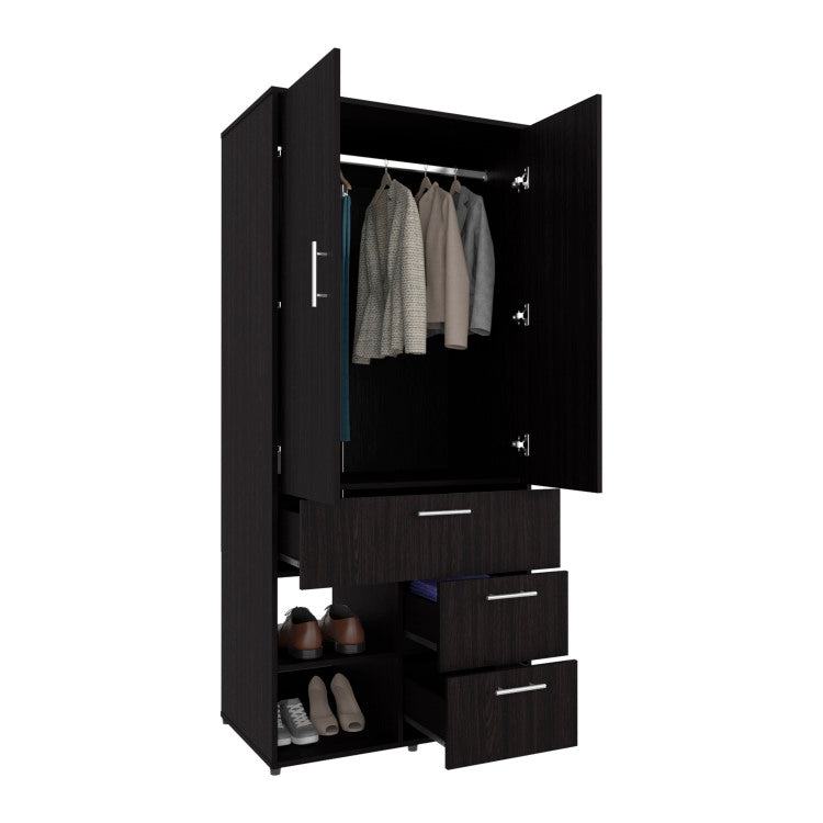 Alpine Armoire With Double Doors, Internal Shelves And Hanging Rod, Black