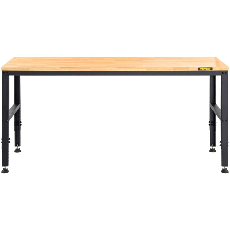 Workbench Adjustable Height, 48" L X 20" W X 38.1" H Garage Table W 28.3" 38.1" Heights & 2000 Lbs Load Capacity, With Power Outlets & Hardwood Top & Metal Frame & Foot Pads, For Office Home