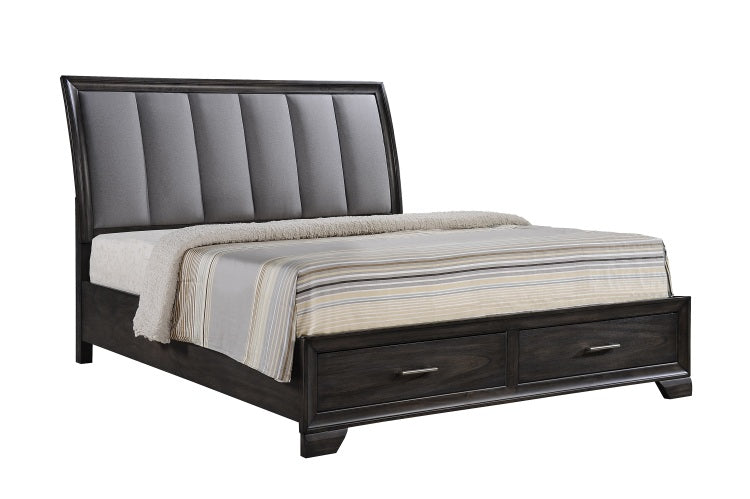 1Pc Queen Storage Platform Bed Upholstered Ultra Plush Headboard Two Footboard Storage Drawers Solid Wood
