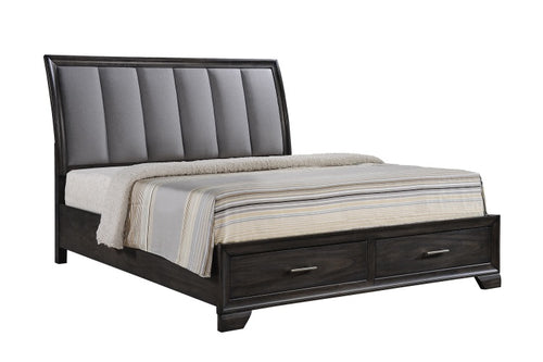 1Pc Queen Storage Platform Bed Upholstered Ultra Plush Headboard Two Footboard Storage Drawers Solid Wood