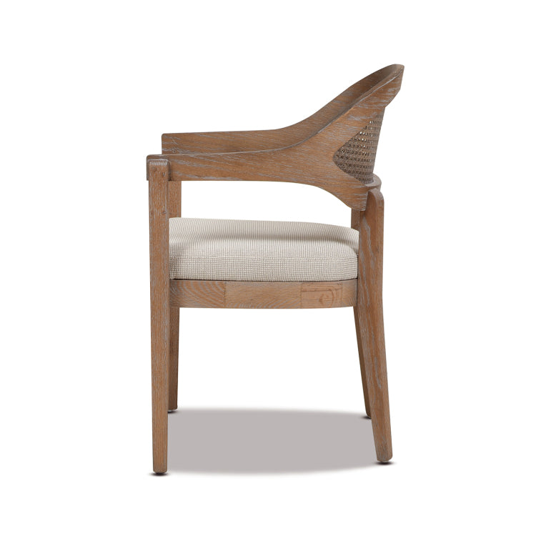 Americana Mid Century Modern Cane Back Dining Chair, Taupe Beige Textured Weave
