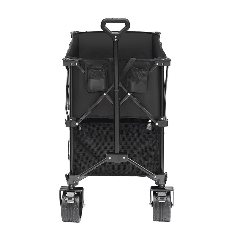 Foldable Double Decker Wagon, 400L Collapsible Wagon Cart With All Terrain Wheels, Heavy Duty Folding Wagon Cart 350 450 Lb Weight Capacity For Camping, Shopping, Garden, 52" Extra Long Extender
