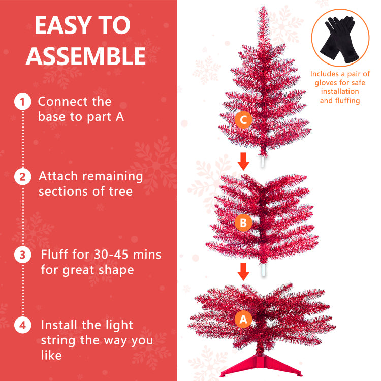 4Ft Red Christmas Tree With 50 Ul Lights, 122 Pvc Tips Prelit Artificial Holiday Tree For Indoor Decoration, Small Space, Tabletop, Apartment, Or Office