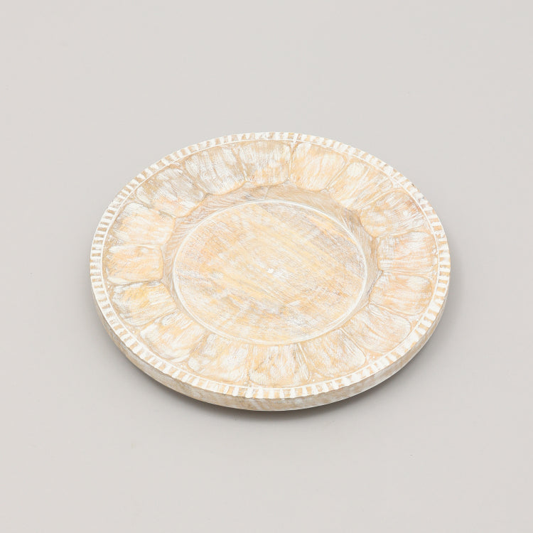Handcrafted 13" Wood White Charger Plate Wooden Dinning Placemat Artisan Wood Tableware