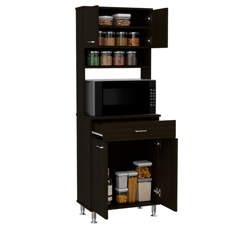 Della 60 Kitchen Pantry With Countertop, Closed & Open Storage Black