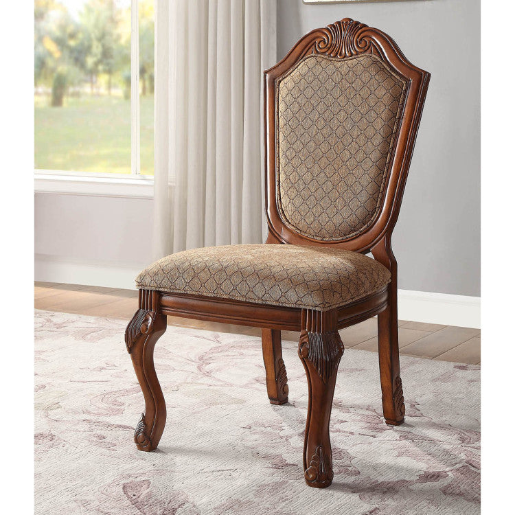 Beige And Cherry Solid Back Side Chairs Set Of 2