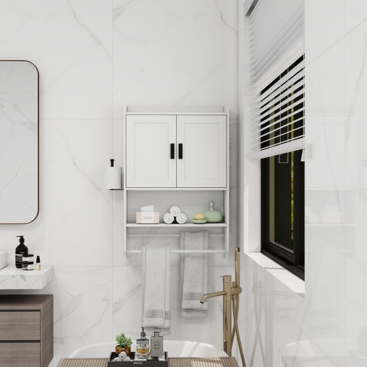 Bathroom Wall Cabinet With Doors,Adjustable Shelf,Towel Bar And Paper Holder, Over The Toilet Storage Cabinet, Medicine Cabinet For Bathroom White