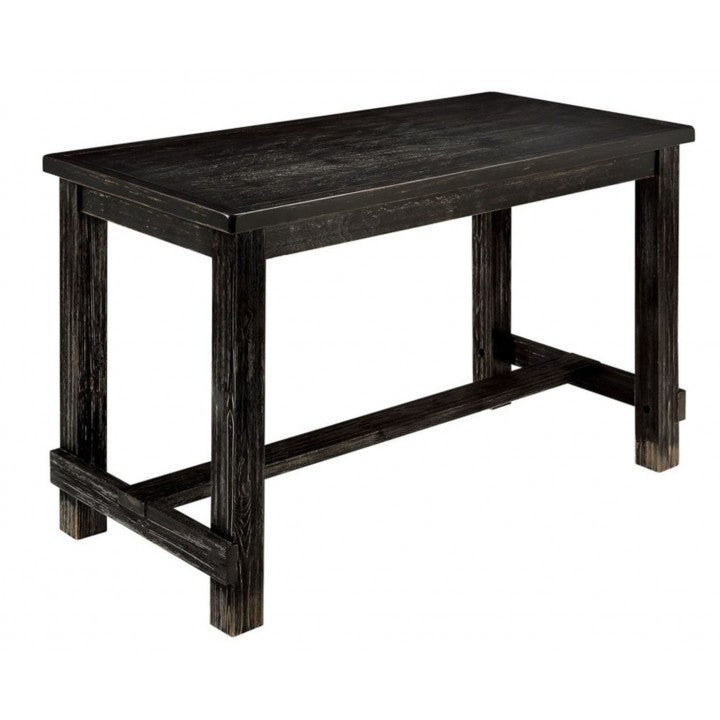 Antique Black Bold Distressed 1Pc Counter Height Dining Table Dining Room Furniture Center Beam For Support Footret
