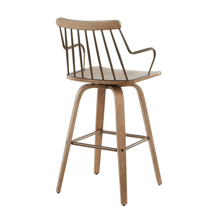 Counter Stool In White Washed Wood And Antique Copper Metal