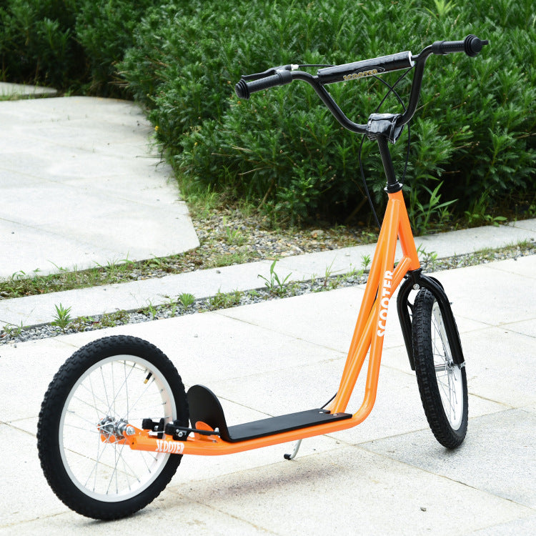 Aosom Youth Scooter Kick Scooter For Kids 5 With Adjustable Handlebar 16" Front And Rear Dual Brakes Inflatable Wheels, Orange