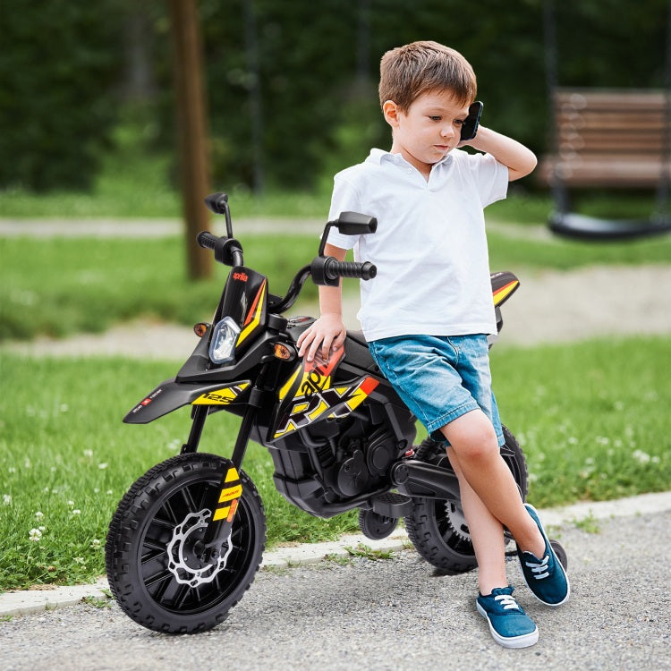 Qaba 12V Kids Motorcycle, Aprilia Licenced Electric Motorcycle For Kids With Training Wheels, Spring Suspension, Led Light, Usb, Music, Battery Powered Electric Dirt Bike For Boys Girls, Yellow
