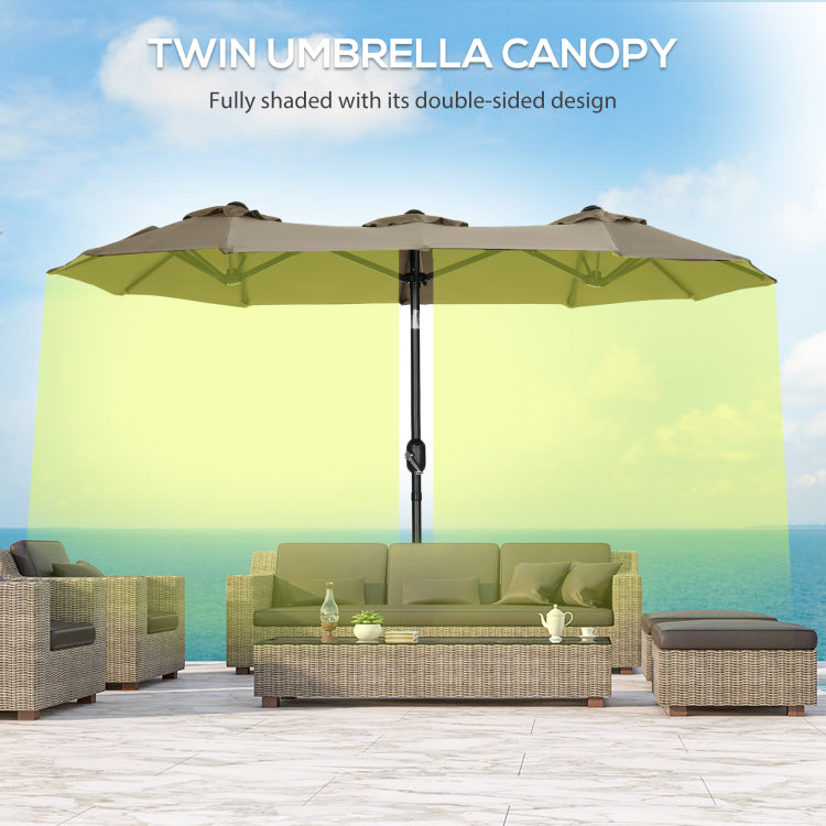 Outsunny Double Sided Patio Umbrella 9.5' Large Outdoor Market Umbrella With Push Button Tilt And Crank, 3 Air Vents And 12 Ribs, For Garden, Deck, Pool, Gray