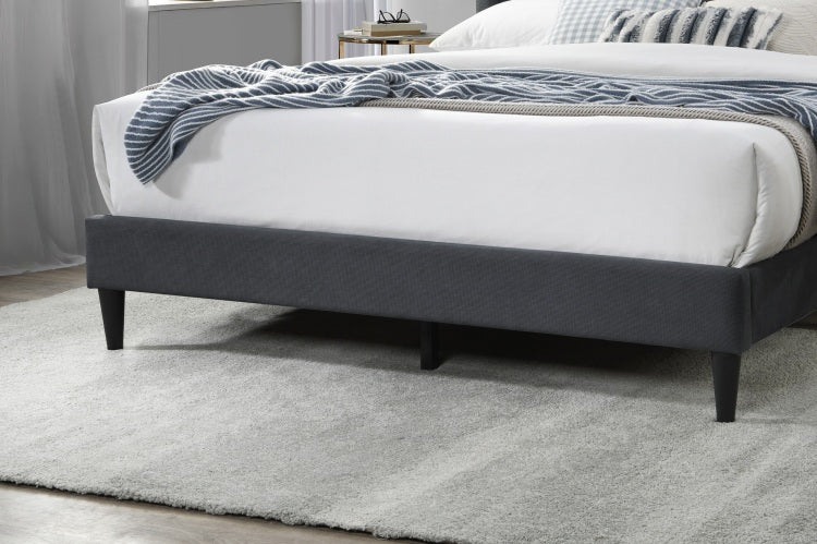 Elegant Modern Charcoal Brushed Linen 1Pc Queen Size Bed Upholstered Box Design Headboard Bedframe