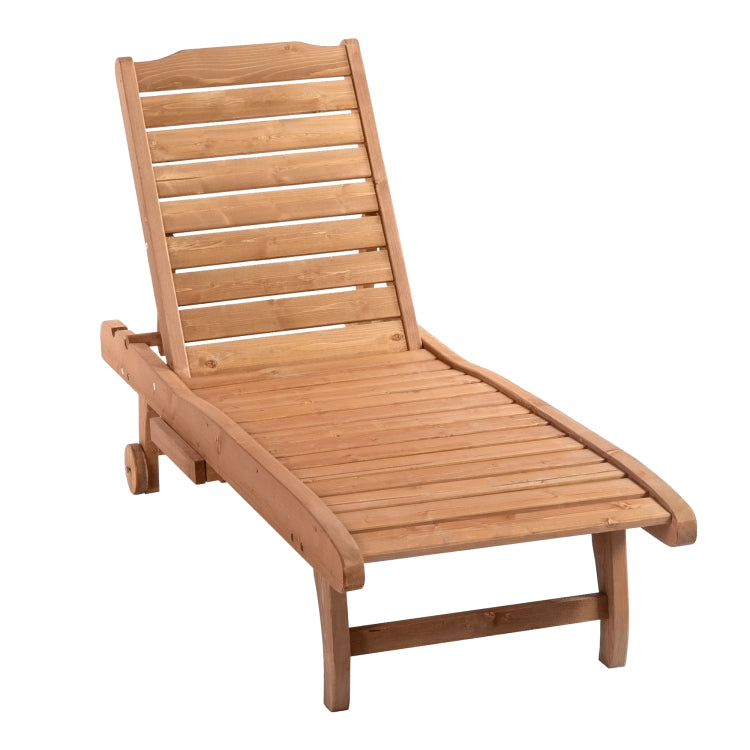 Outsunny Outdoor Chaise Lounge Pool Chair, Built In Table, Reclining Backrest For Sun Tanning Sunbathing, Rolling Wheels, Red Wood Look