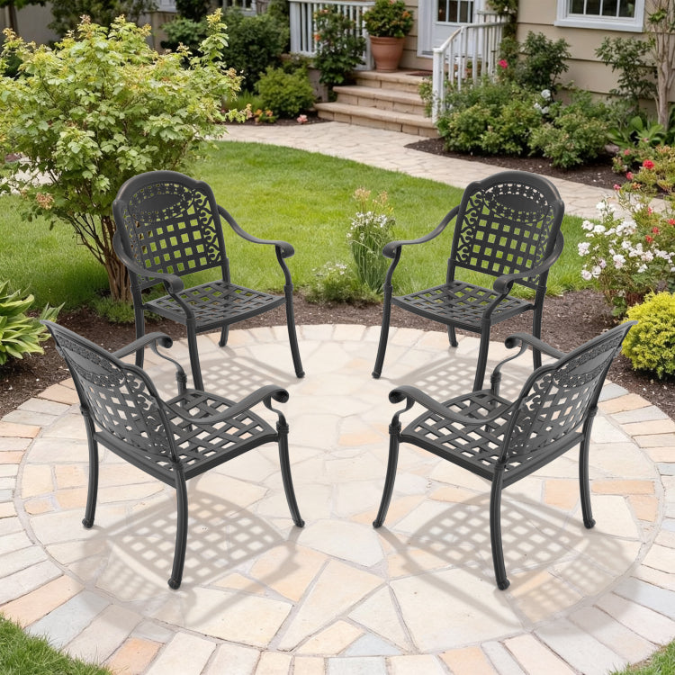 Cast Aluminum Patio Dining Chair 4Pcs With Black Frame And Blue Cushions Same Sku: W1710P166056