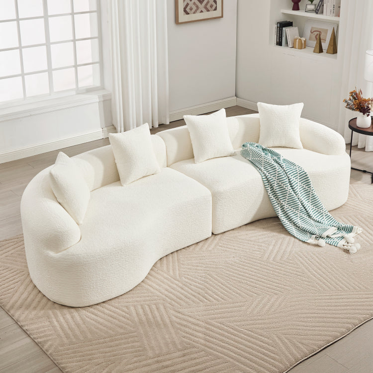 Curved Boneless Sofa,Compression Modular 110'' Sectional,White High Density,Couches Sleeper For Living Room Bedroom Apartment Lounge,Chenille