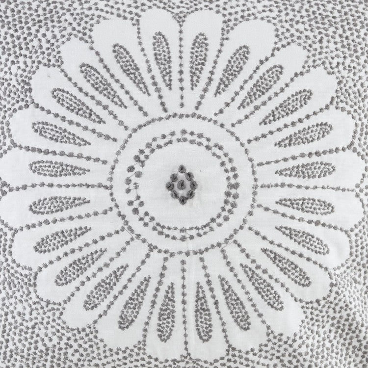 Cotton Embroidered Decorative Square Pillow Grey 20X20"