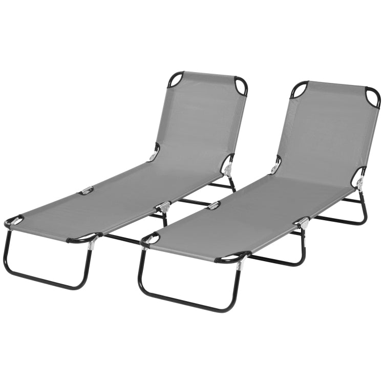 Outsunny 2 Piece Folding Chaise Lounge Pool Chairs, Outdoor Sun Tanning Chairs With 5 Level Reclining Back, Steel Frame For Beach, Yard, Patio, Dark Gray