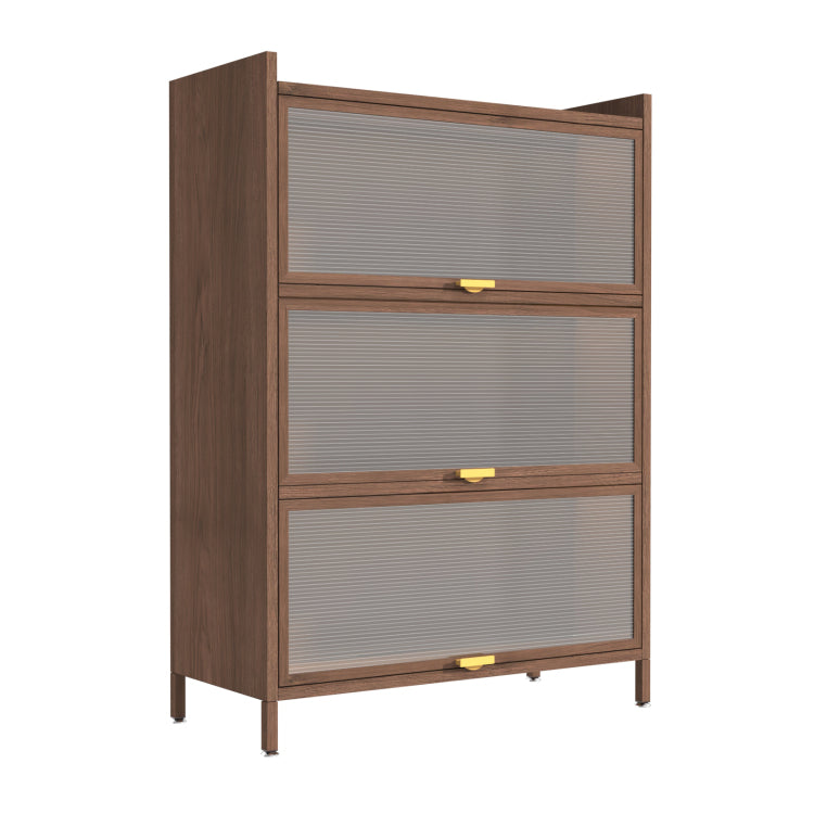 44'' Tall Metal 3 Flip Doors Cabinet, With Ample Storage Space For Bedroom, Office, Living Room, Hallway, Entryway Walnut
