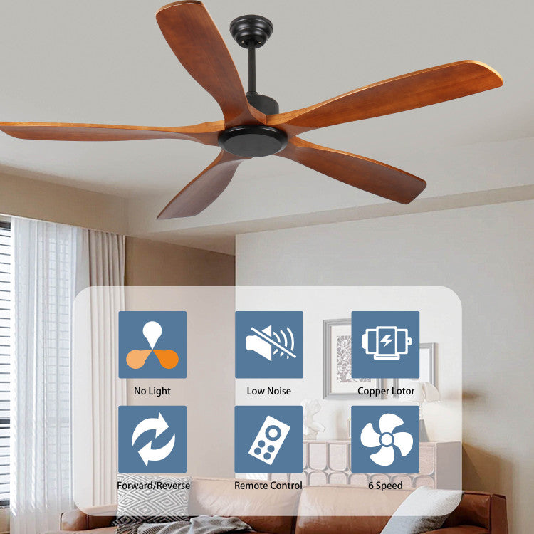 60 Inch Wood No Light With Remote Control, Low Profile Without Light,Noiseless Reversible Dc Motor With Timer