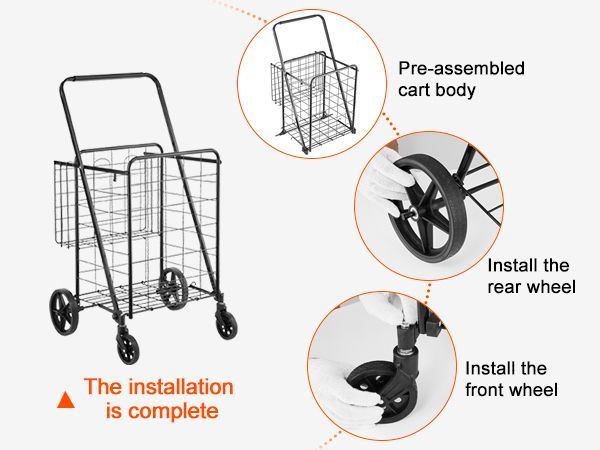 Folding Shopping Cart, Jumbo Grocery Cart With Double Baskets, 360 Swivel Wheels, Heavy Duty Utility Cart, 110 Lbs Large Capacity Utility Cart For Laundry, Shopping, Grocery, Luggage