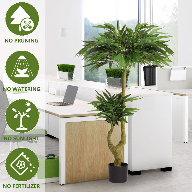 5Ft Artificial Willow Tree Tall Fake Potted Plant Faux Green Silk Tree With Black Plastic Pot For Indoor Home Office Living Room Bedroom Decoration, 1Pc Set
